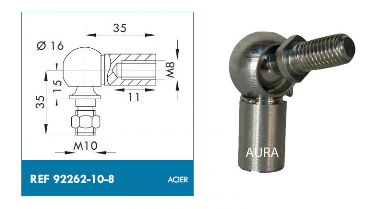 VGOL Lot de 4 joints à rotule filetés à droite M8 x 1,25 en acier galvanisé mâle
